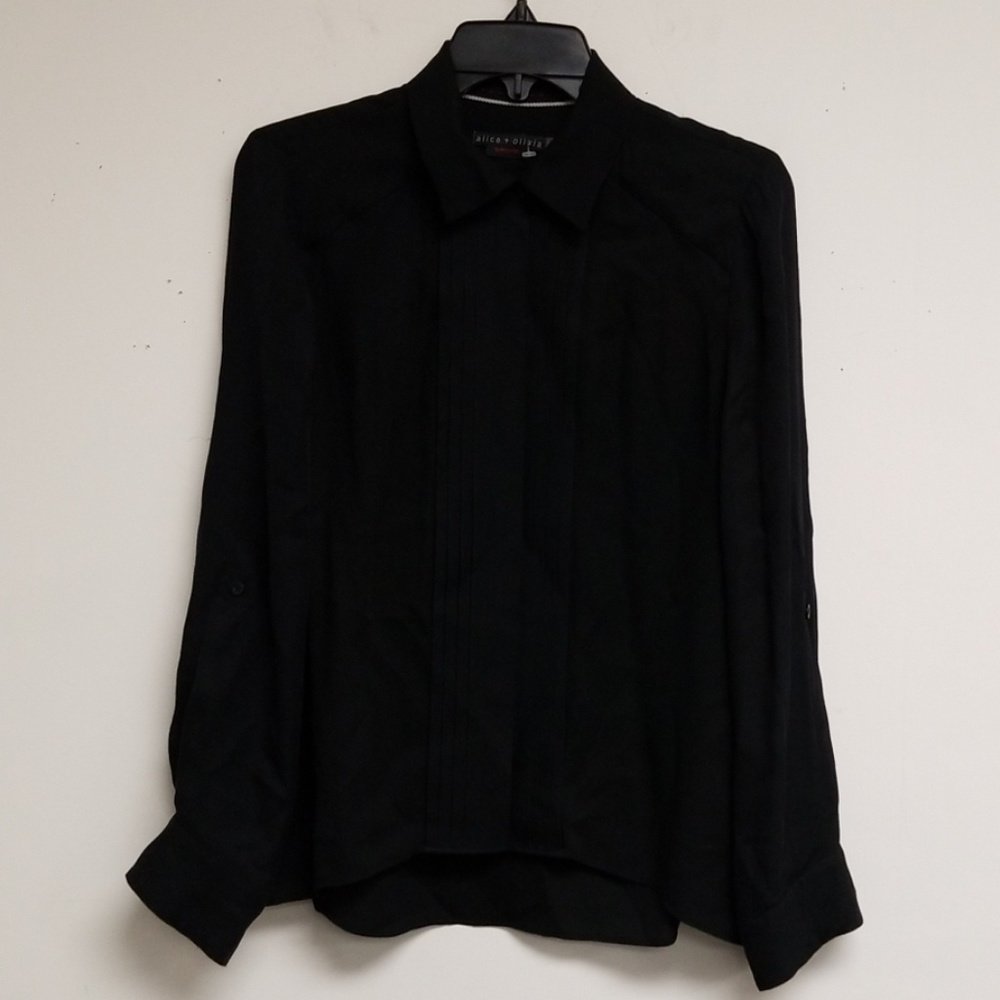 Alice + Olivia Black Silk Button Down Top Size S